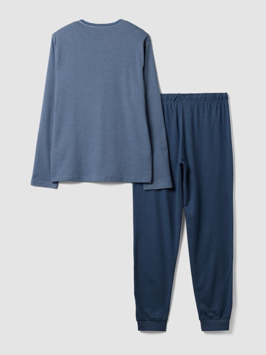 Mottled blue organic cotton pyjamas with crew neck_2