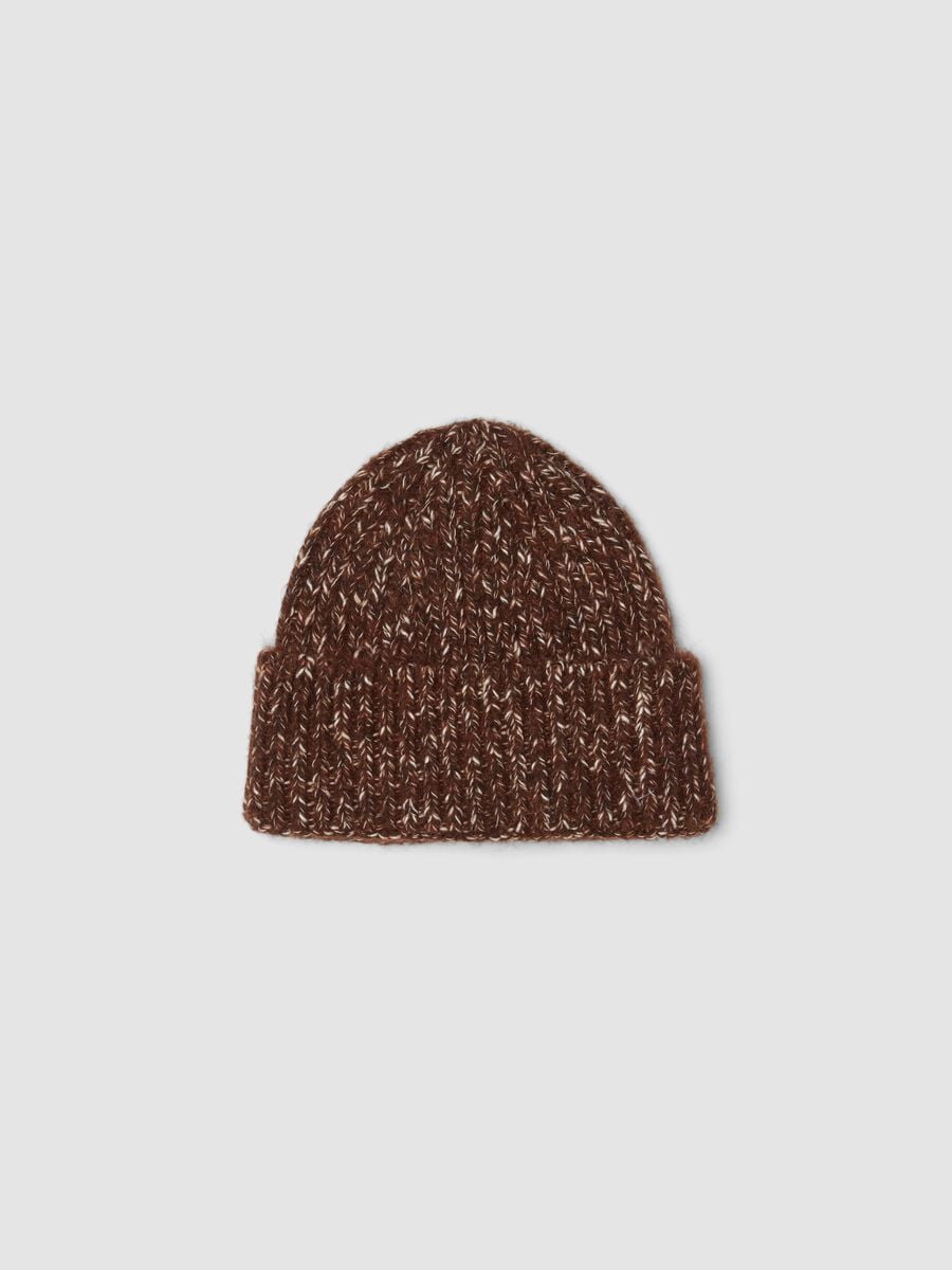Brown ribbed wool-blend beanie_0