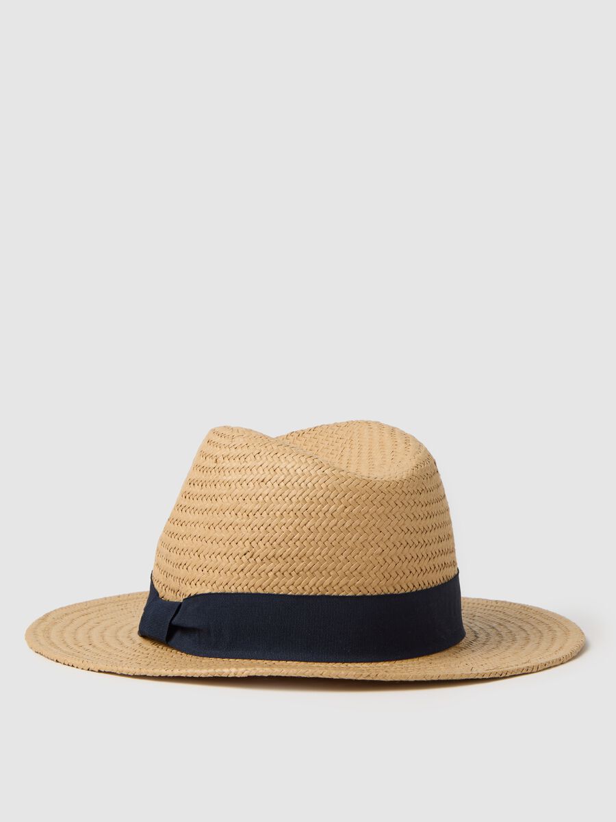 Multicoloured straw men's hat with blue band_1