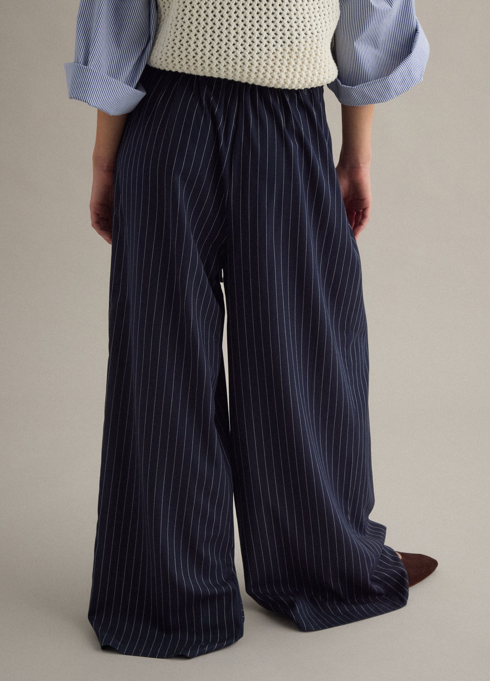 Pantaloni flare in misto viscosa a righe multicolor