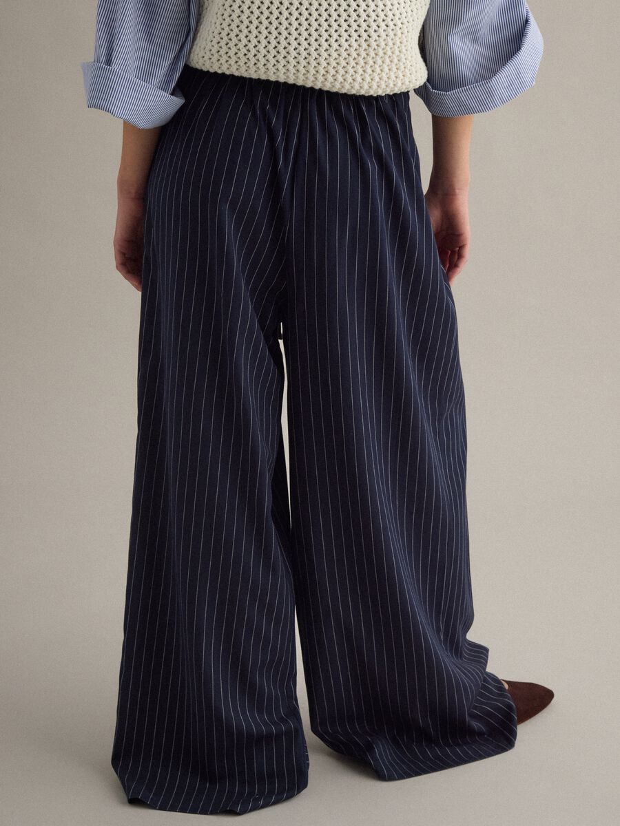 Pantaloni flare in misto viscosa a righe multicolor_3