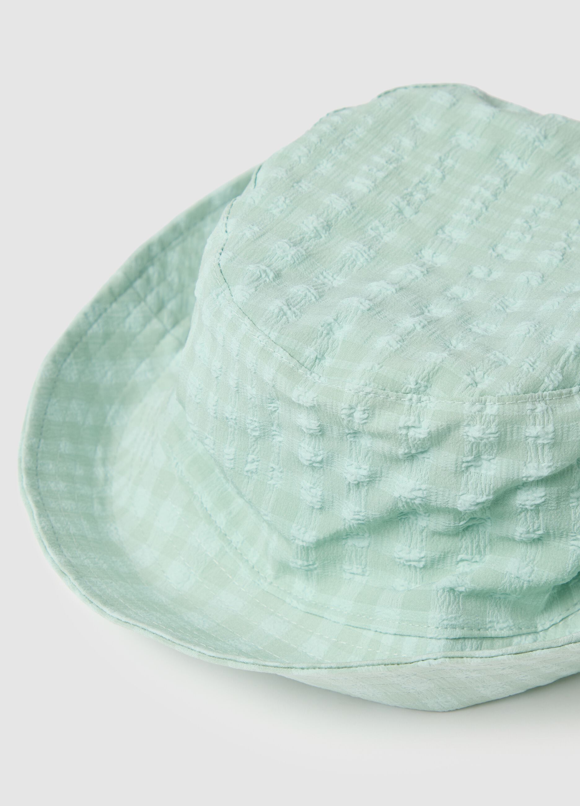 Women's light green check fabric bucket hat