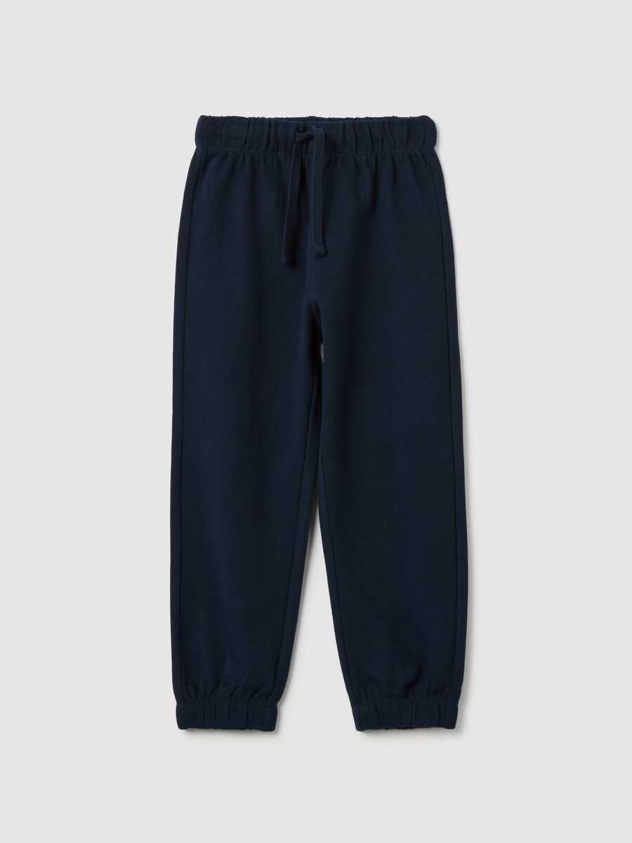 Children's blue regular fit cotton jogger trousers_0