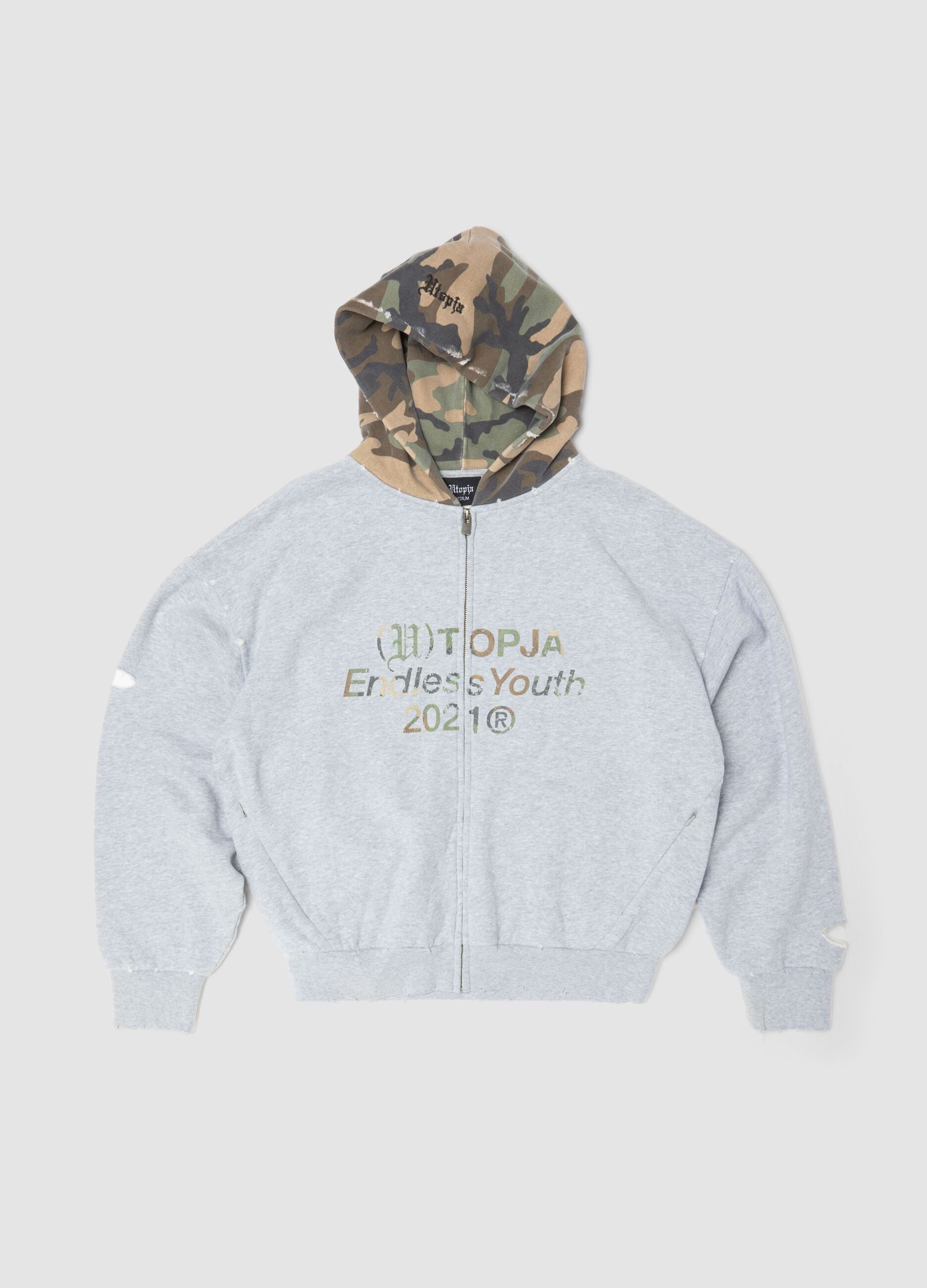 Full-Zip Hoodie in Sunfaded Grey & Camo