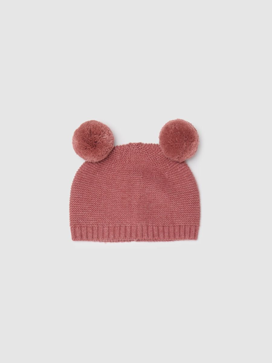 Girls' pink pure cotton hat with pom-poms_0