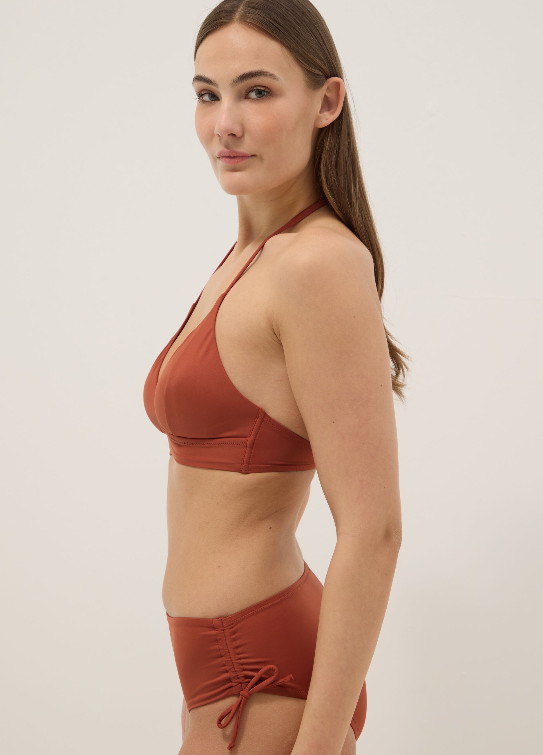 Orange stretch bikini top with removable padding