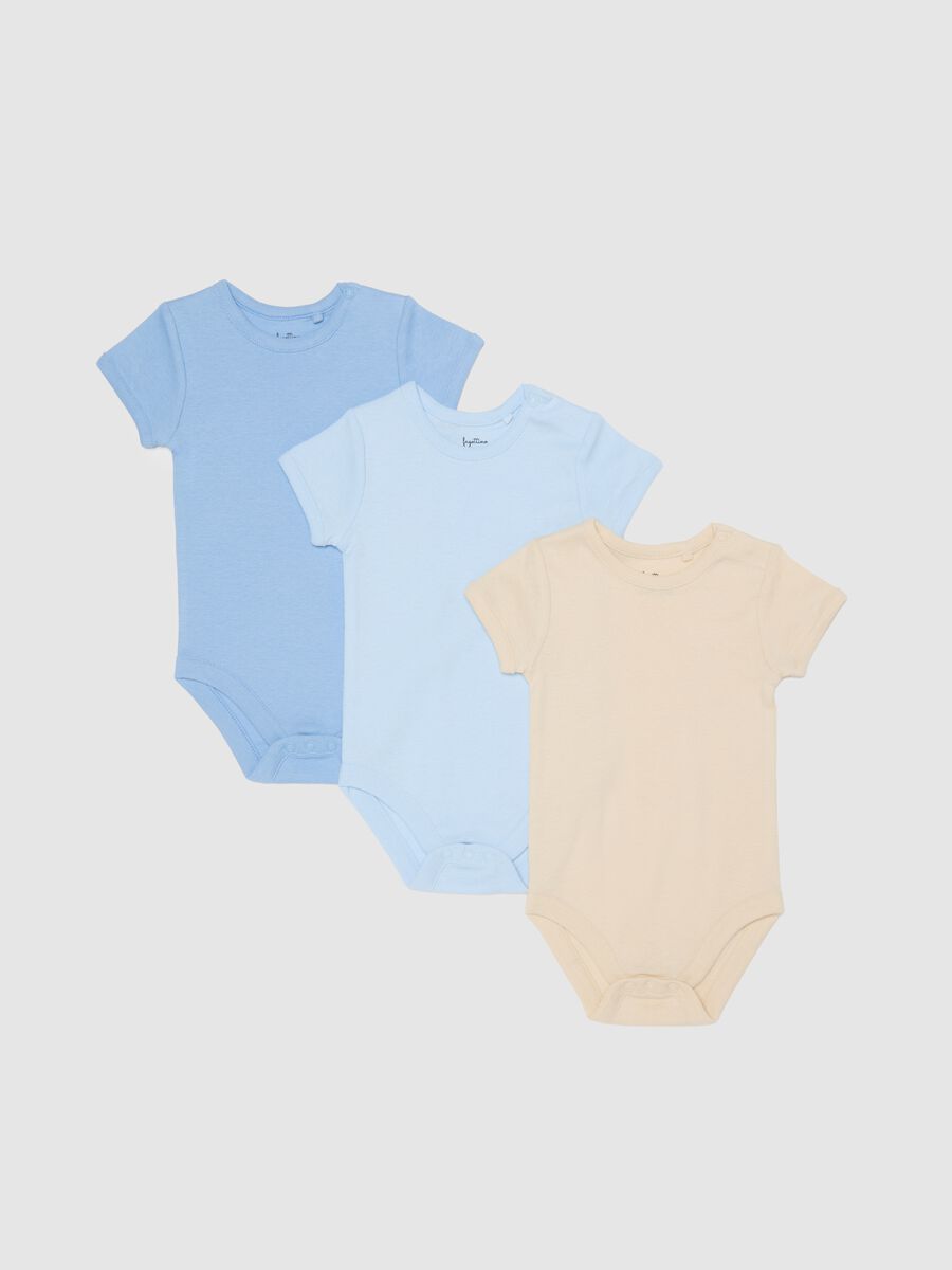 Multicoloured baby bodysuit tripack in pure cotton_0