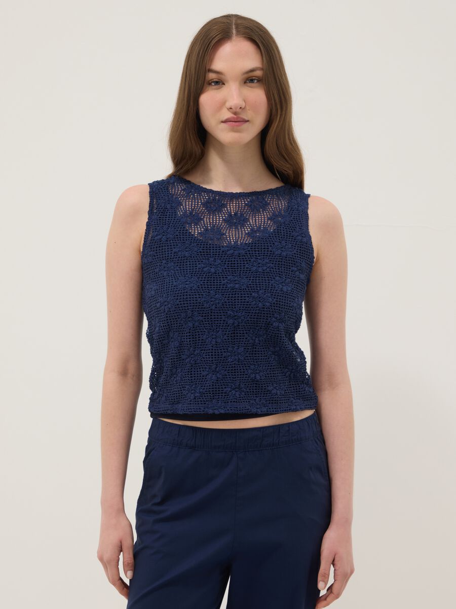 Blue stretch-fabric tank top_0