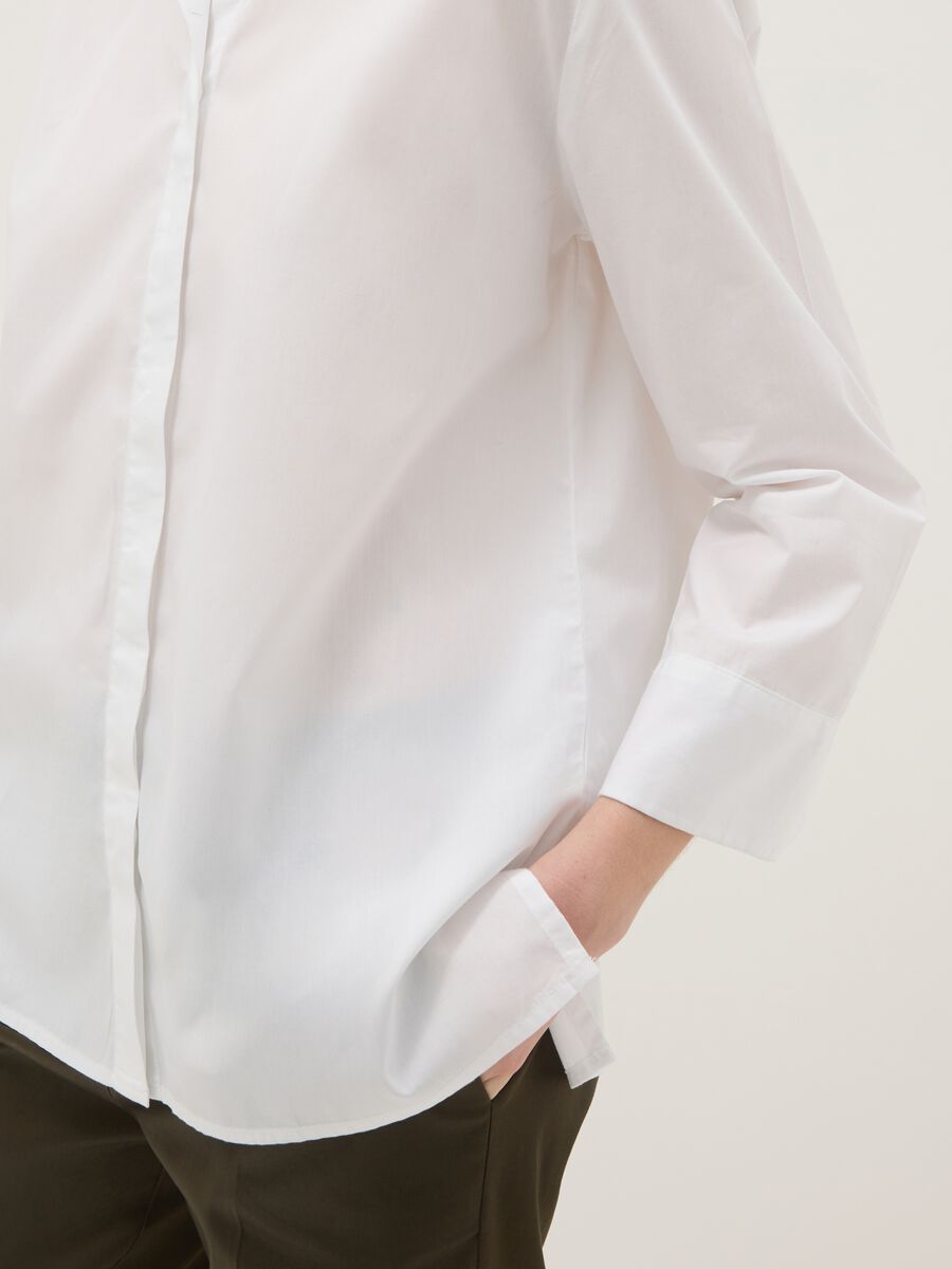 Camicia in puro cotone bianca regular fit con maniche a tre quarti_3
