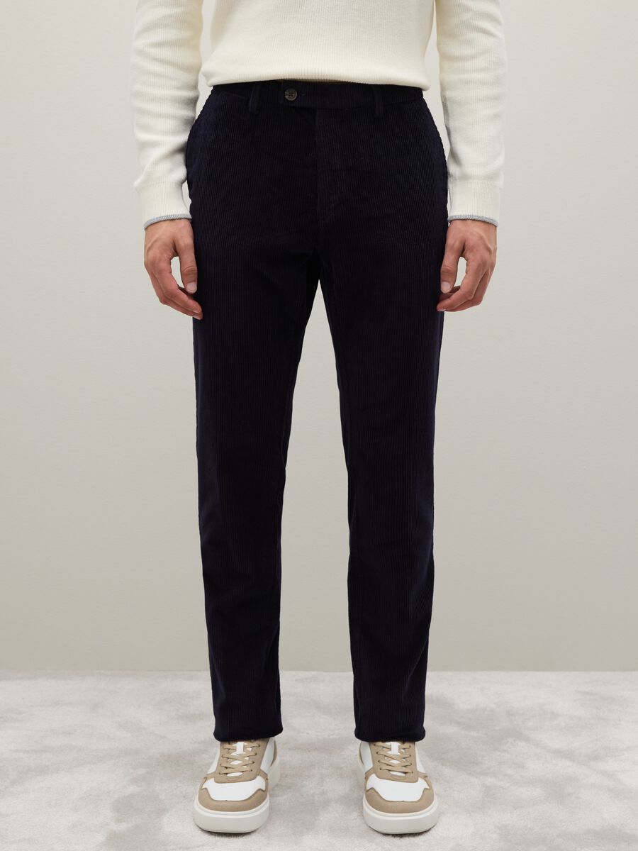 Blue Stretch Cotton Trousers Regular Fit_1