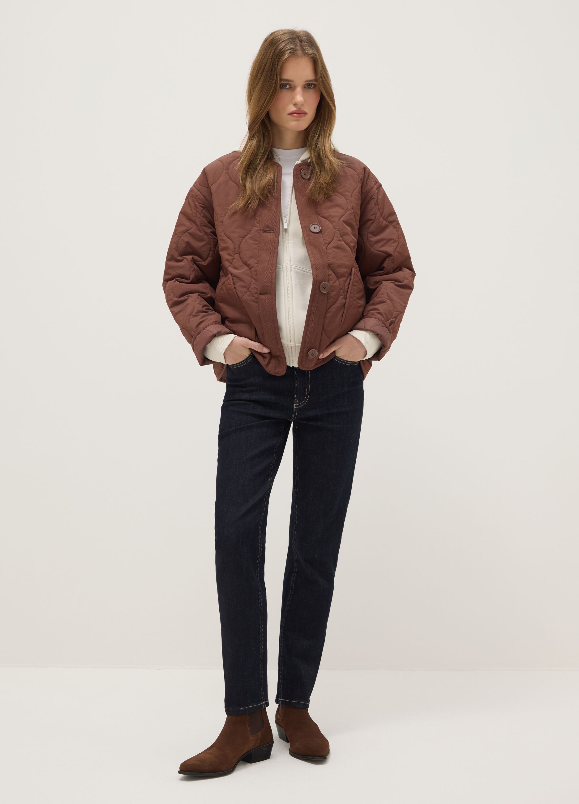 Brown padded jacket regular fit with buttons