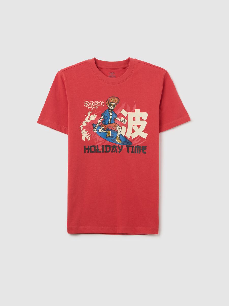 Boys' pure cotton red regular fit T-shirt with print_0