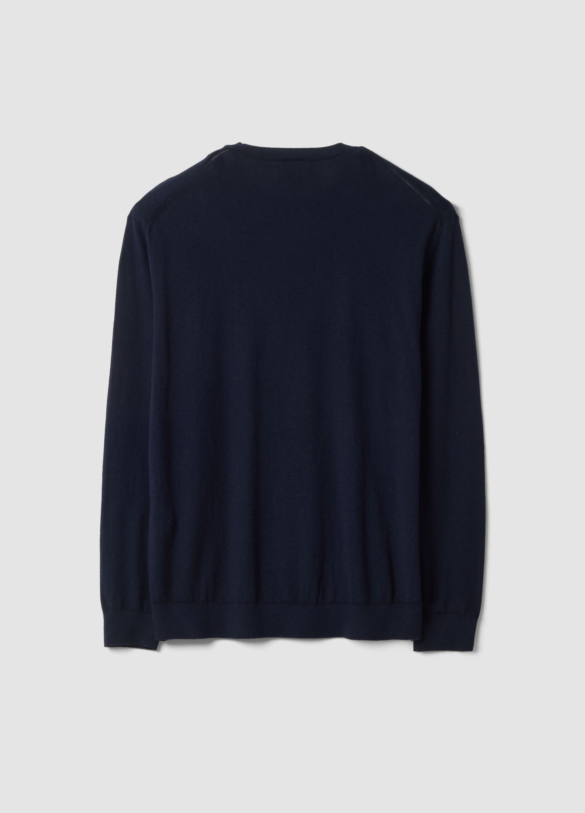 Blue crew-neck jumper in a cotton and cashmere blend, regular fit