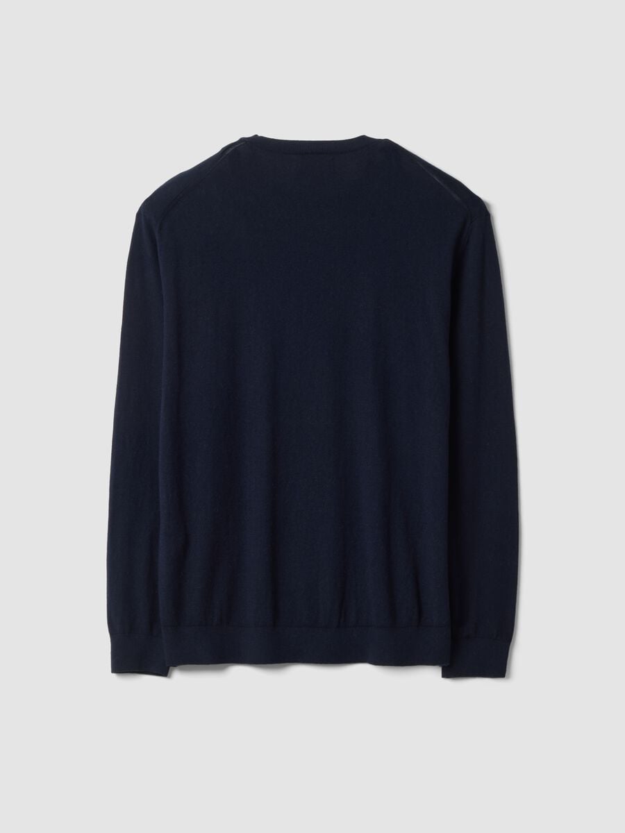 Maglia blu girocollo in misto cotone e cashmere regular fit_2