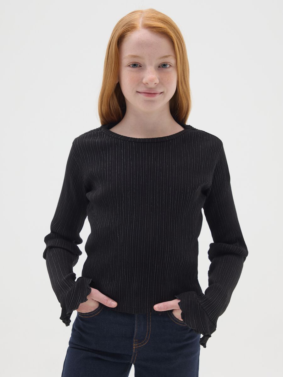 Maglia da ragazza in cotone elasticizzato nera regular fit_0