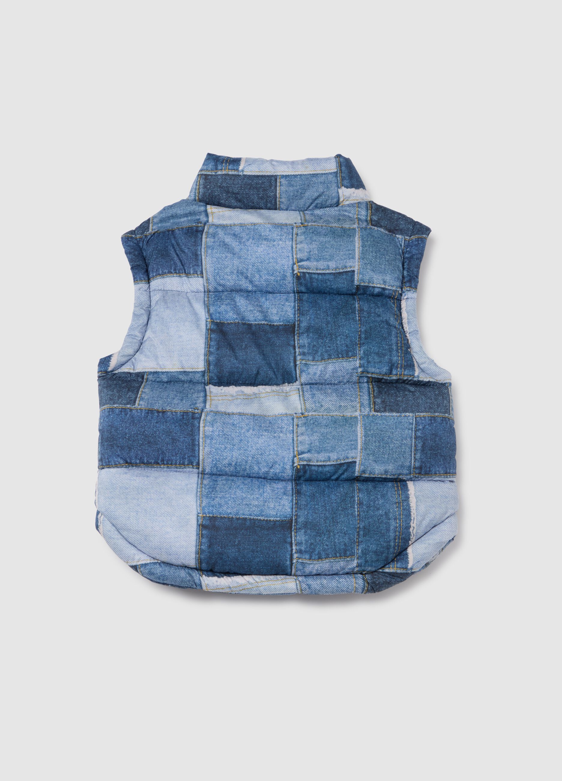 Padded gilet with denim-effect print