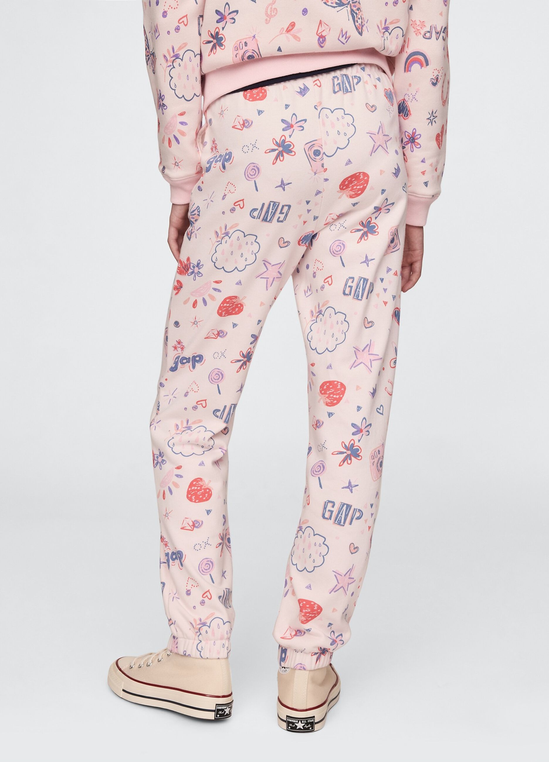 Pink joggers with drawstring and all-over print
