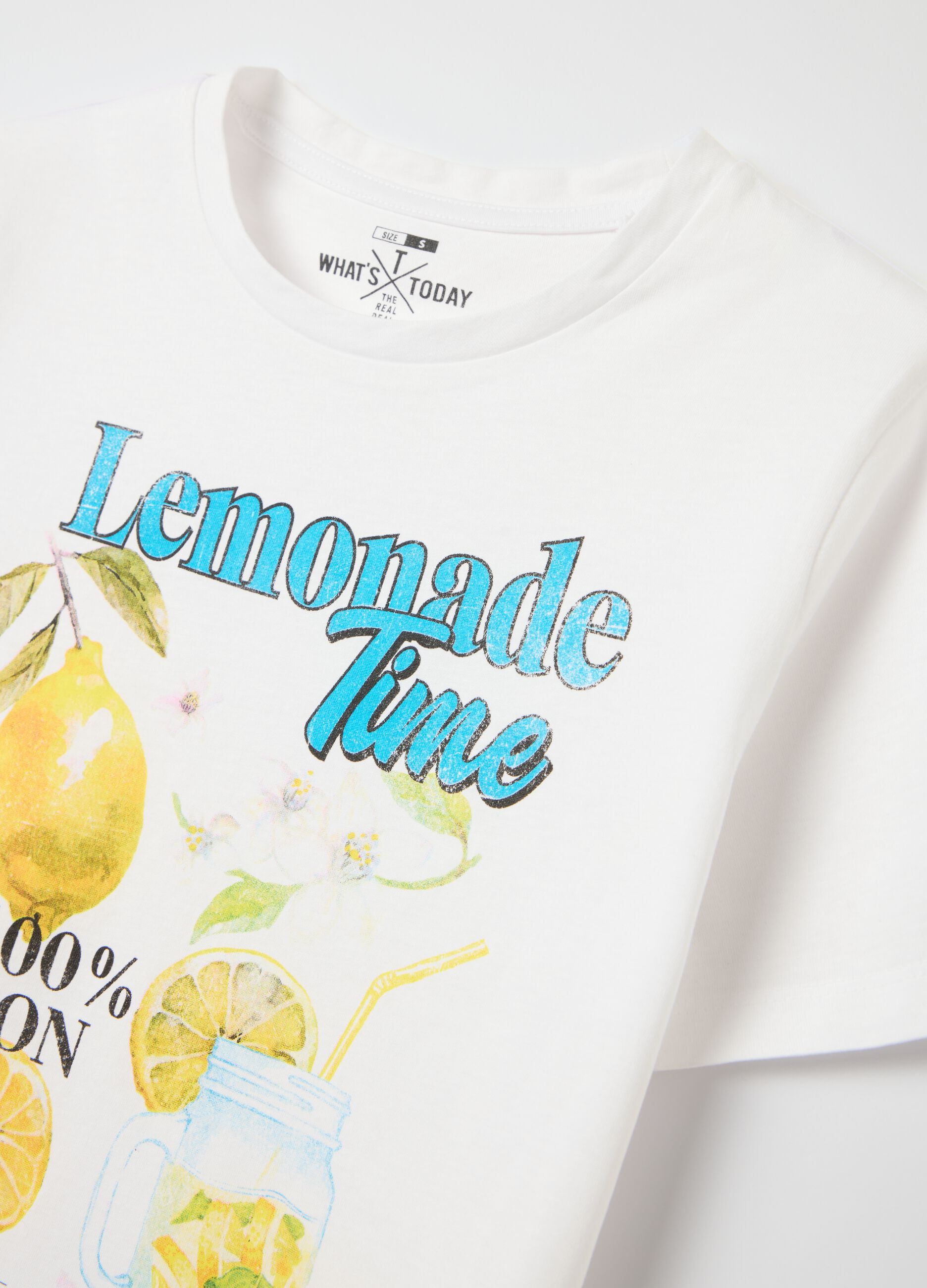 White T-shirt with Lemonade Time print in pure cotton from Ovs