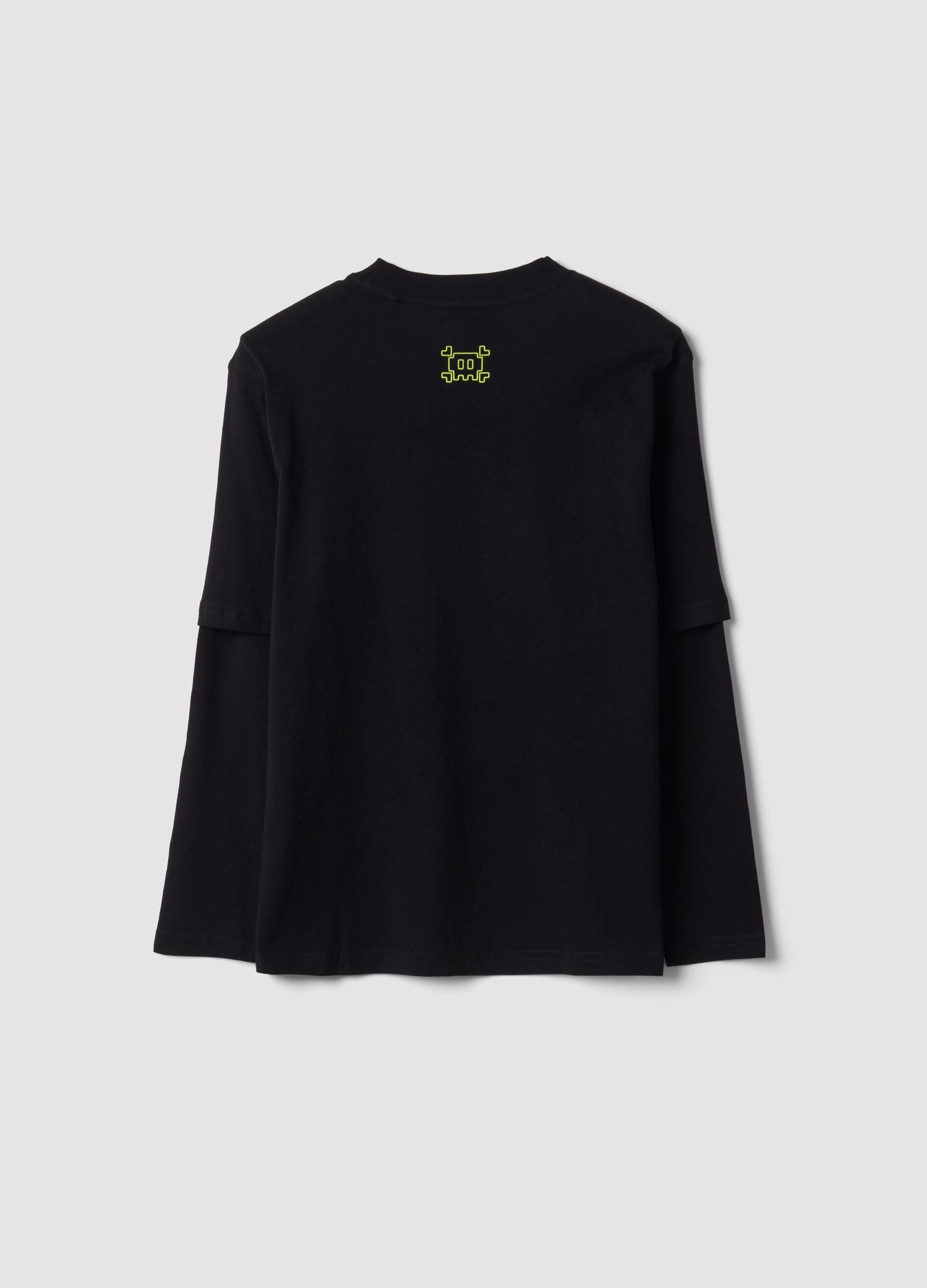 Black pure cotton crew-neck T-shirt with print