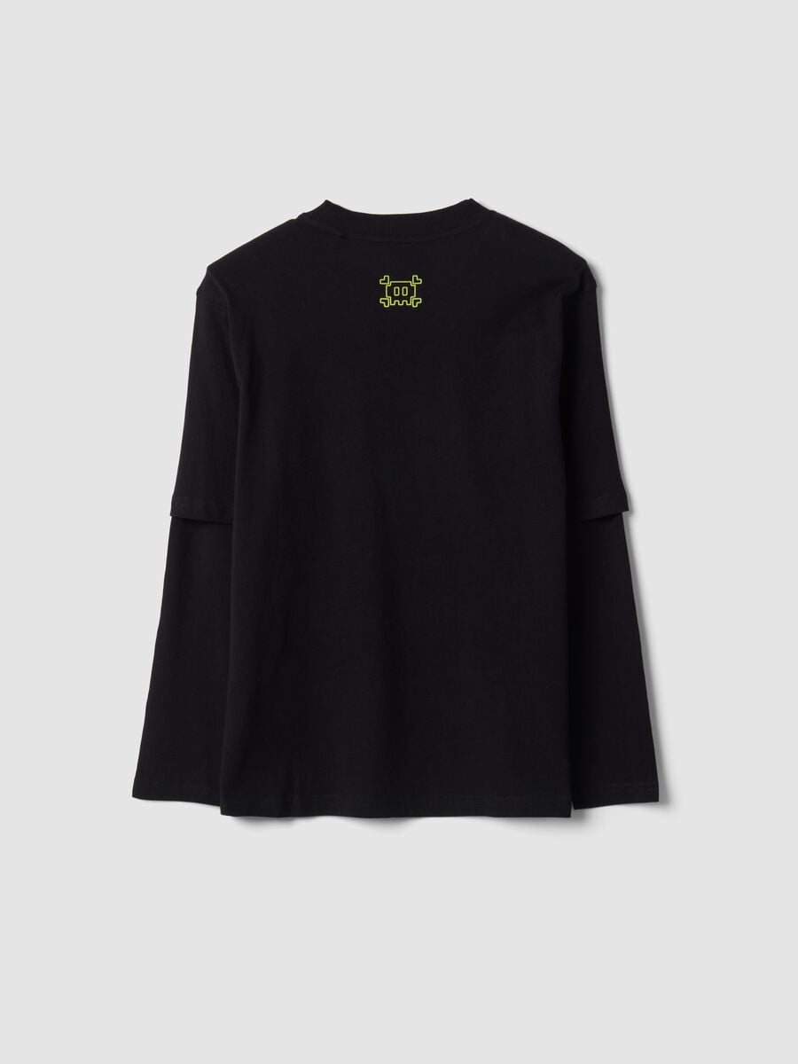 Black pure cotton crew-neck T-shirt with print_5