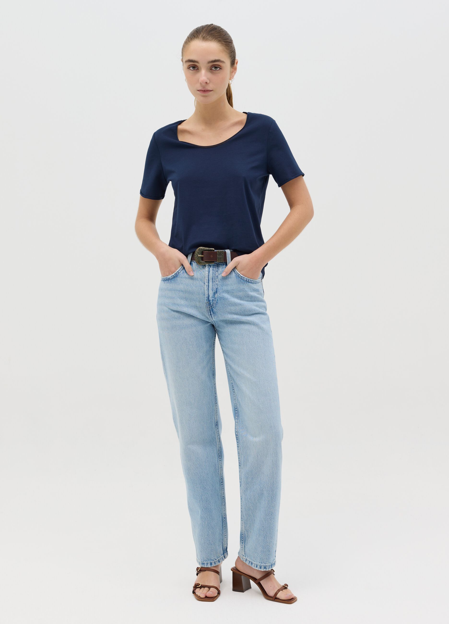 T-shirt relaxed fit in cotone blu