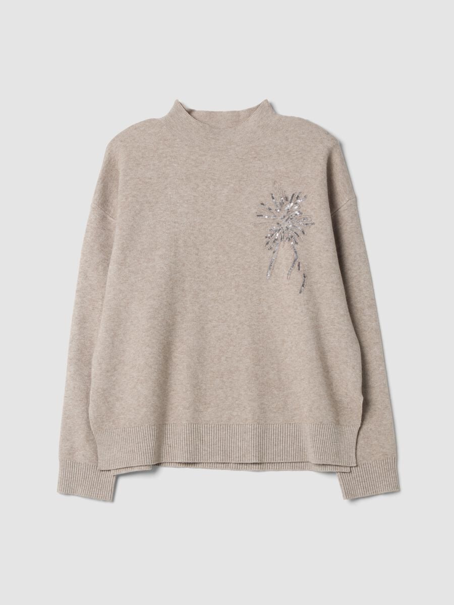 Maglia cammello in misto viscosa con ricamo paillettes regular fit_4