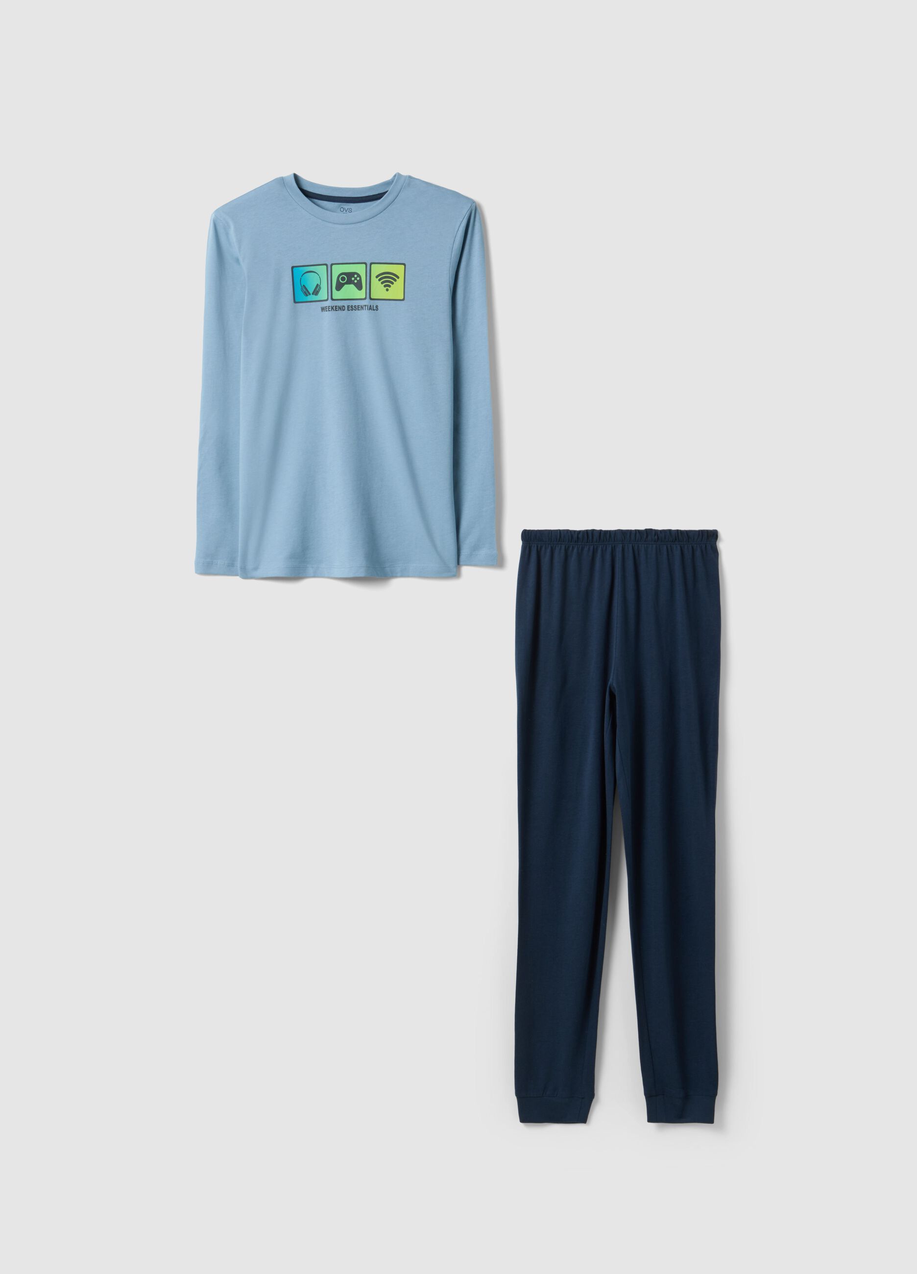 Boys' regular fit multicolour pure cotton pyjamas with print