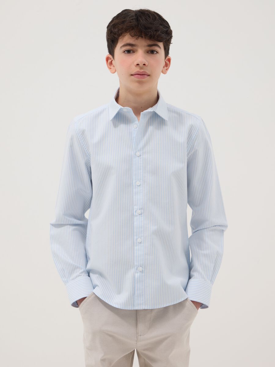 Camicia in puro cotone a righe multicolor da ragazzo regular fit_0