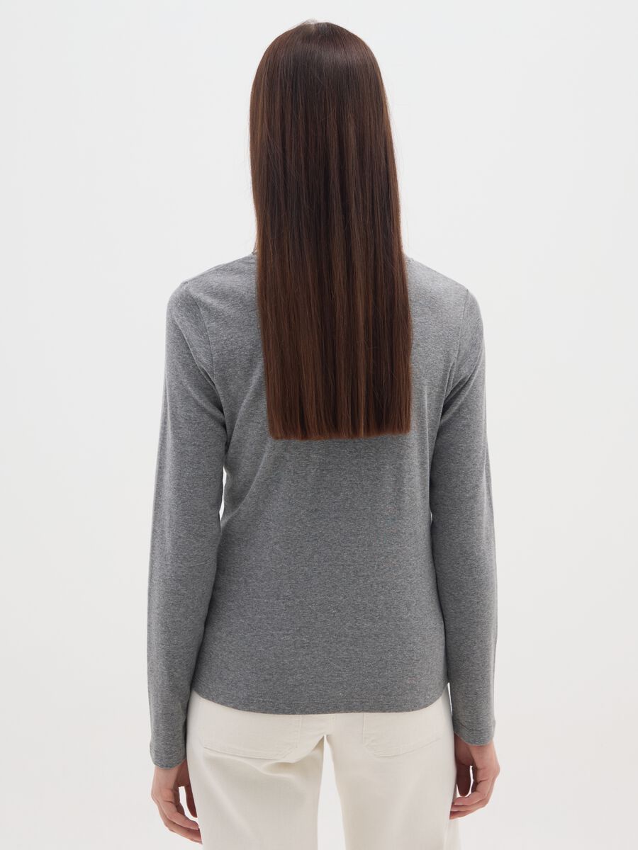 Grey long-sleeve regular fit pure cotton top with rhinestones_2