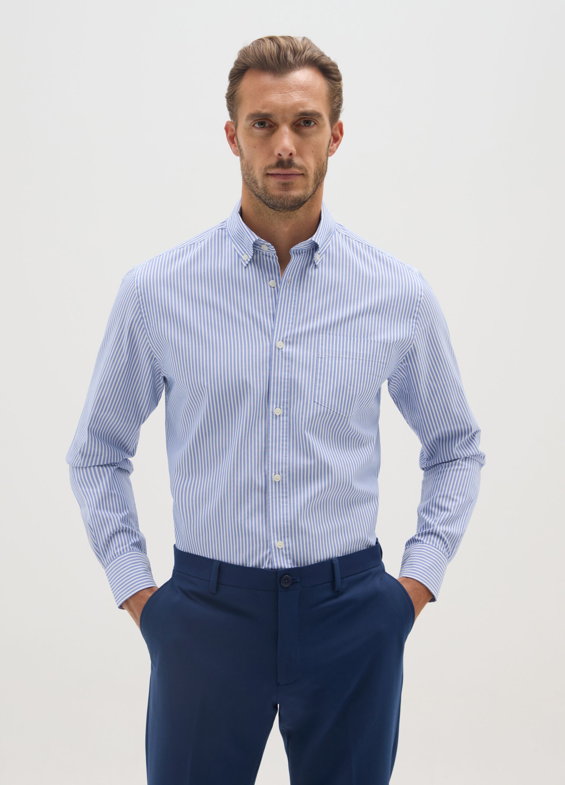 Multicolour easy iron striped cotton blend shirt