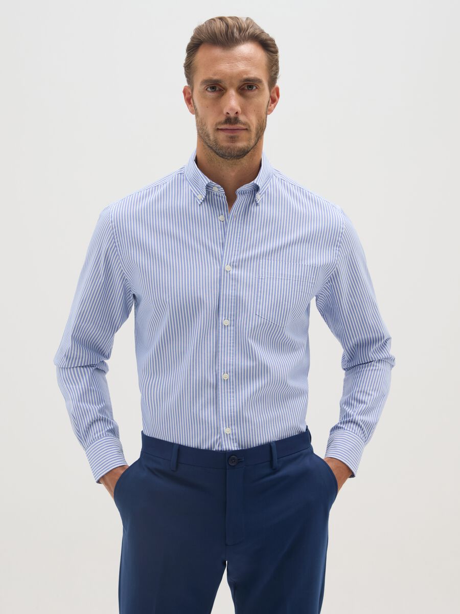 Multicolour easy iron striped cotton blend shirt_0