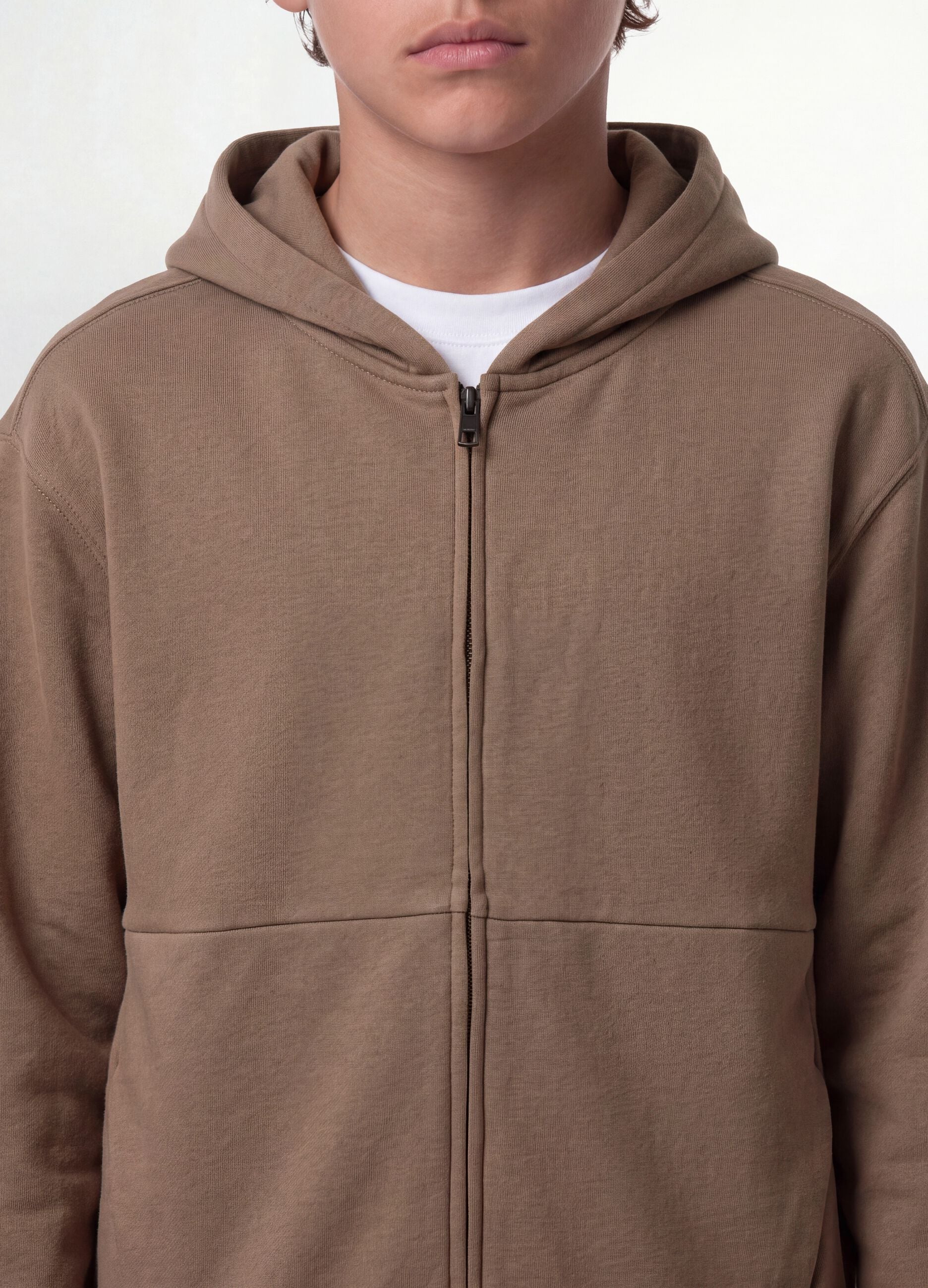 Beige organic cotton zip-up hoodie for boys, relaxed fit