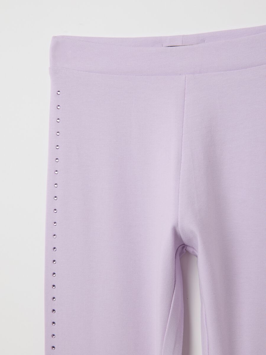 Purple cotton girl's leggings with rhinestones_2