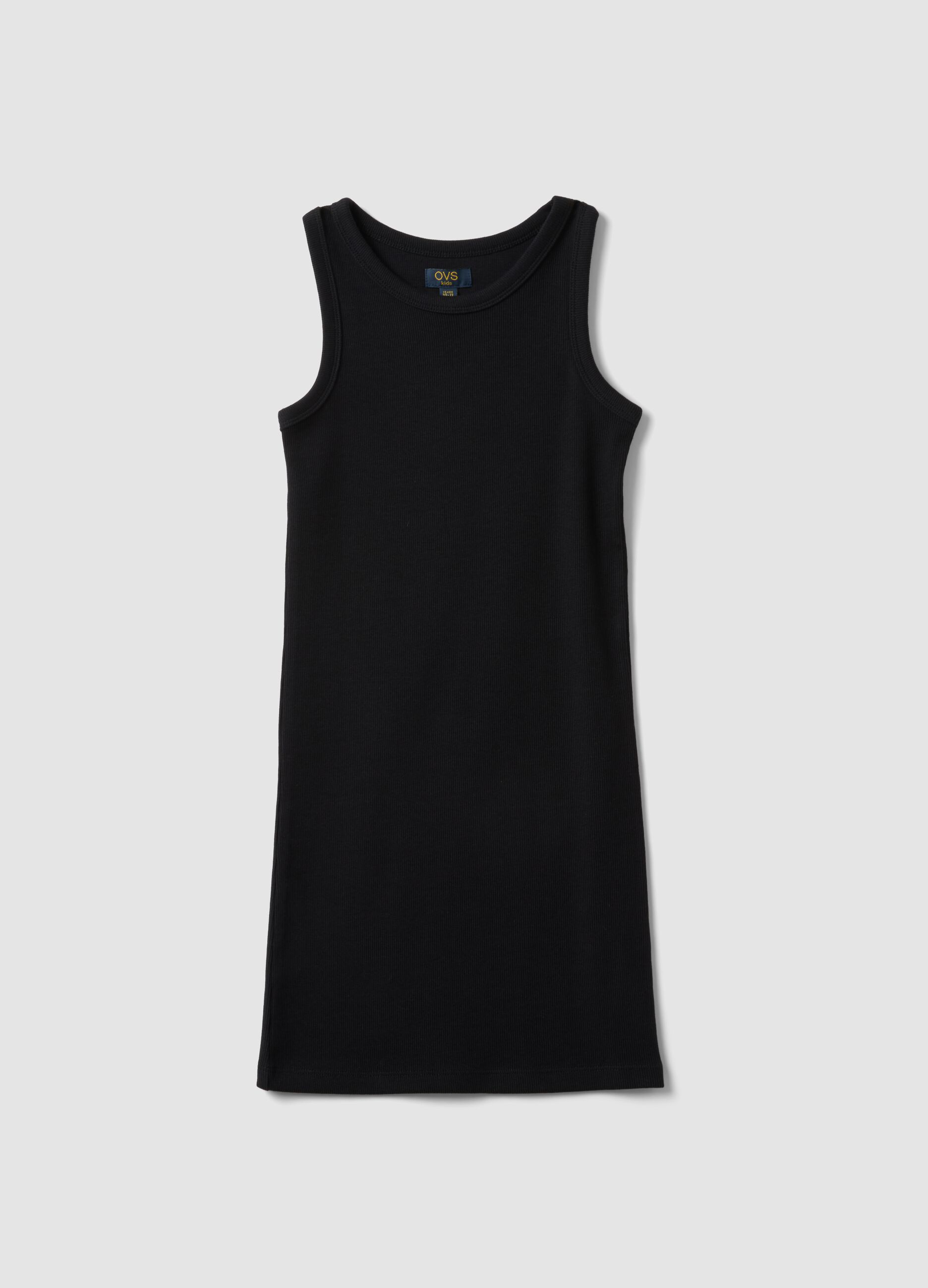 Girls&rsquo; sleeveless fitted black stretch cotton dress