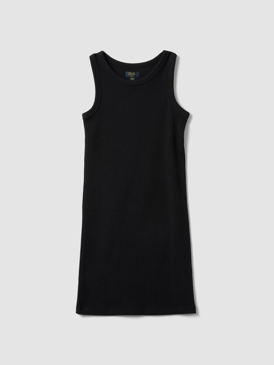 Vestito senza maniche fitted in cotone elasticizzato nero da ragazza_3