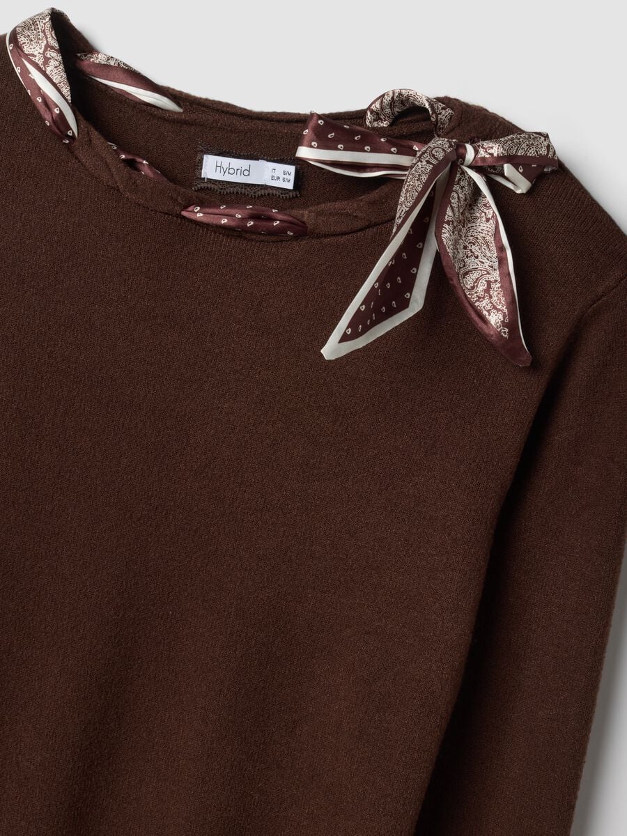 Brown viscose-blend jumper with neck scarf, regular fit_2