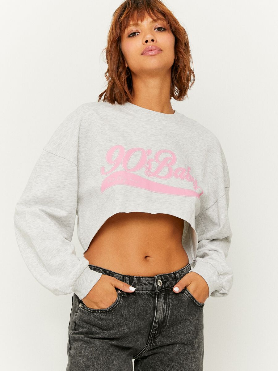 Felpa cropped con stampa lettering_1
