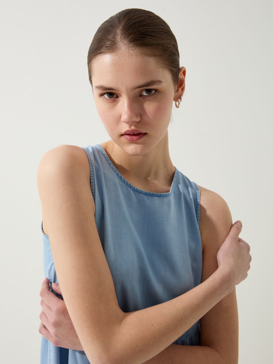 Long denim-effect tiered dress_1
