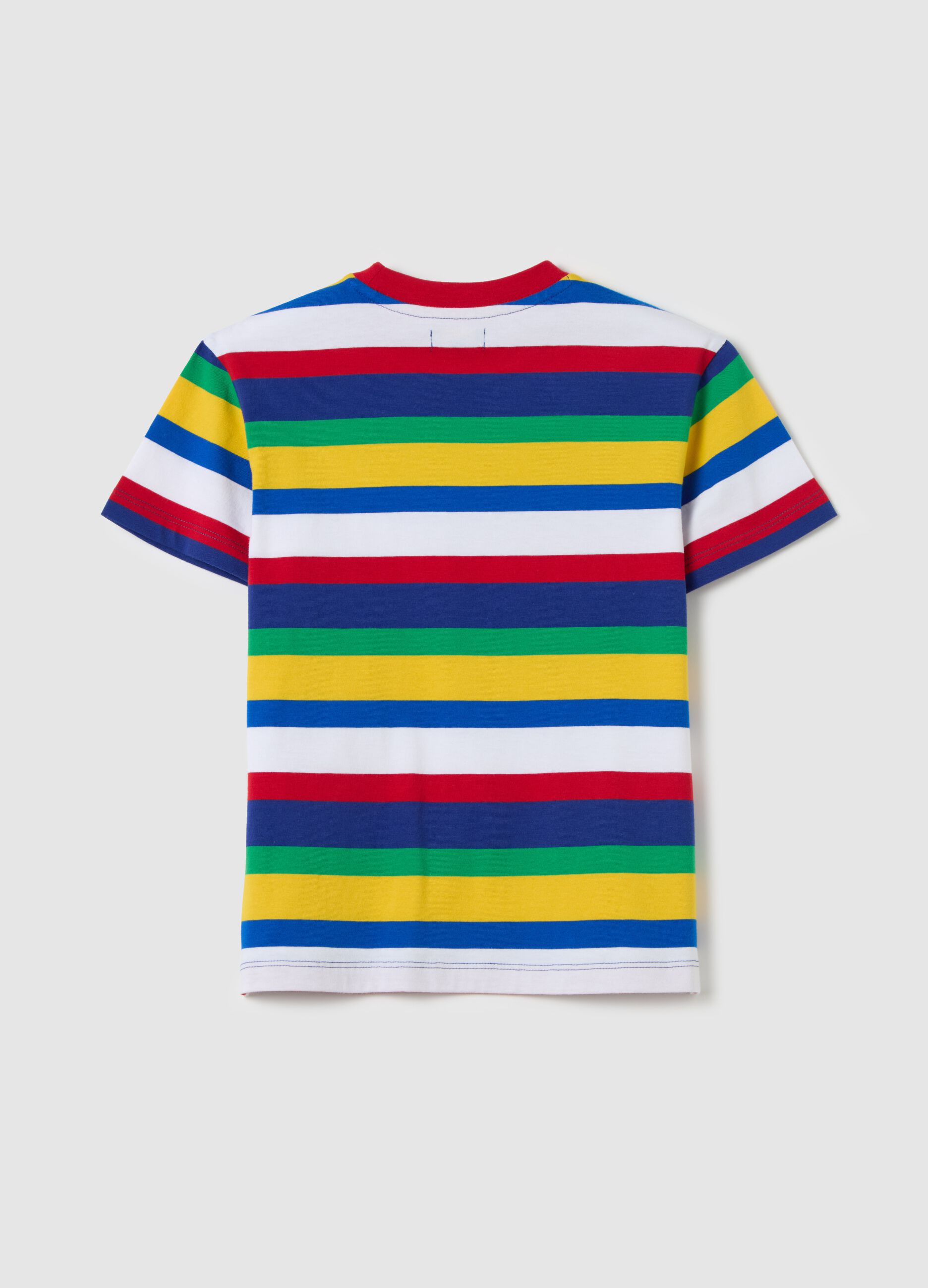 T-shirt in cotone a righe con ricamo logo 