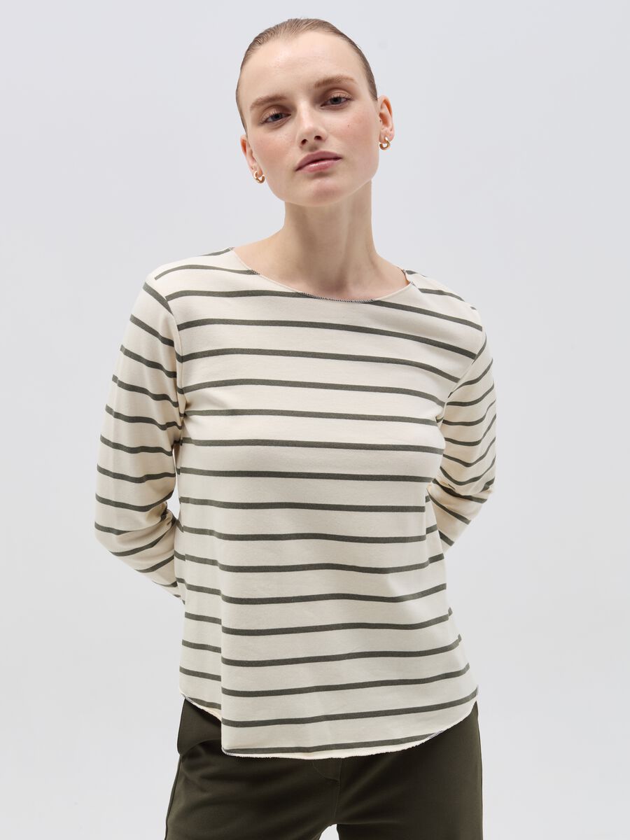 Striped T-shirt with raw trims_2