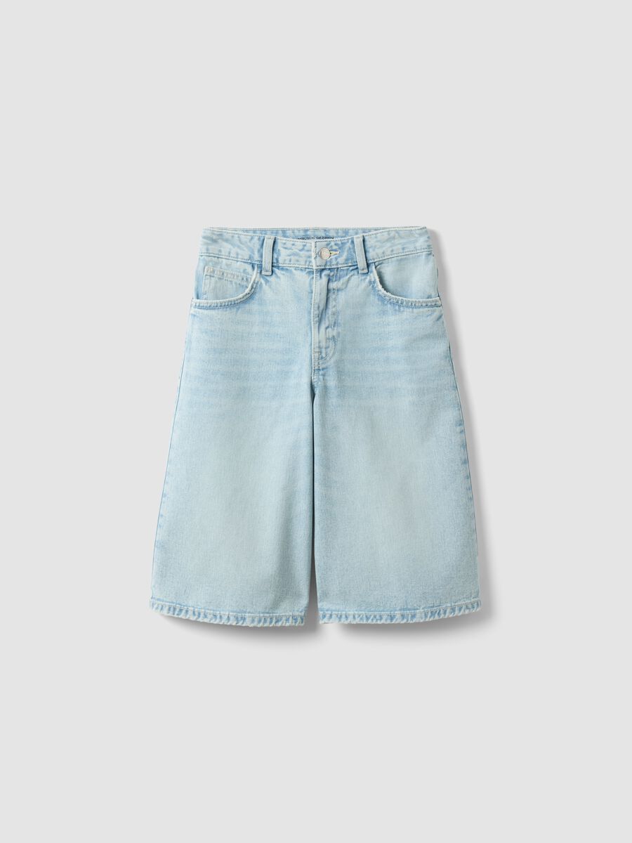 Shorts denim azzurri in puro cotone da ragazza straight fit_0