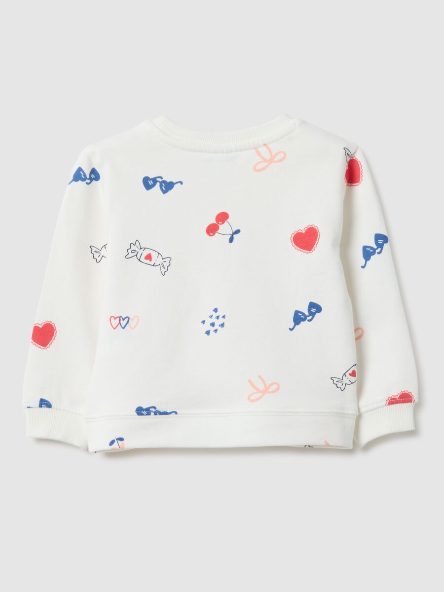 White crew neck sweatshirt for girls in pure cotton regular fit with designs_1