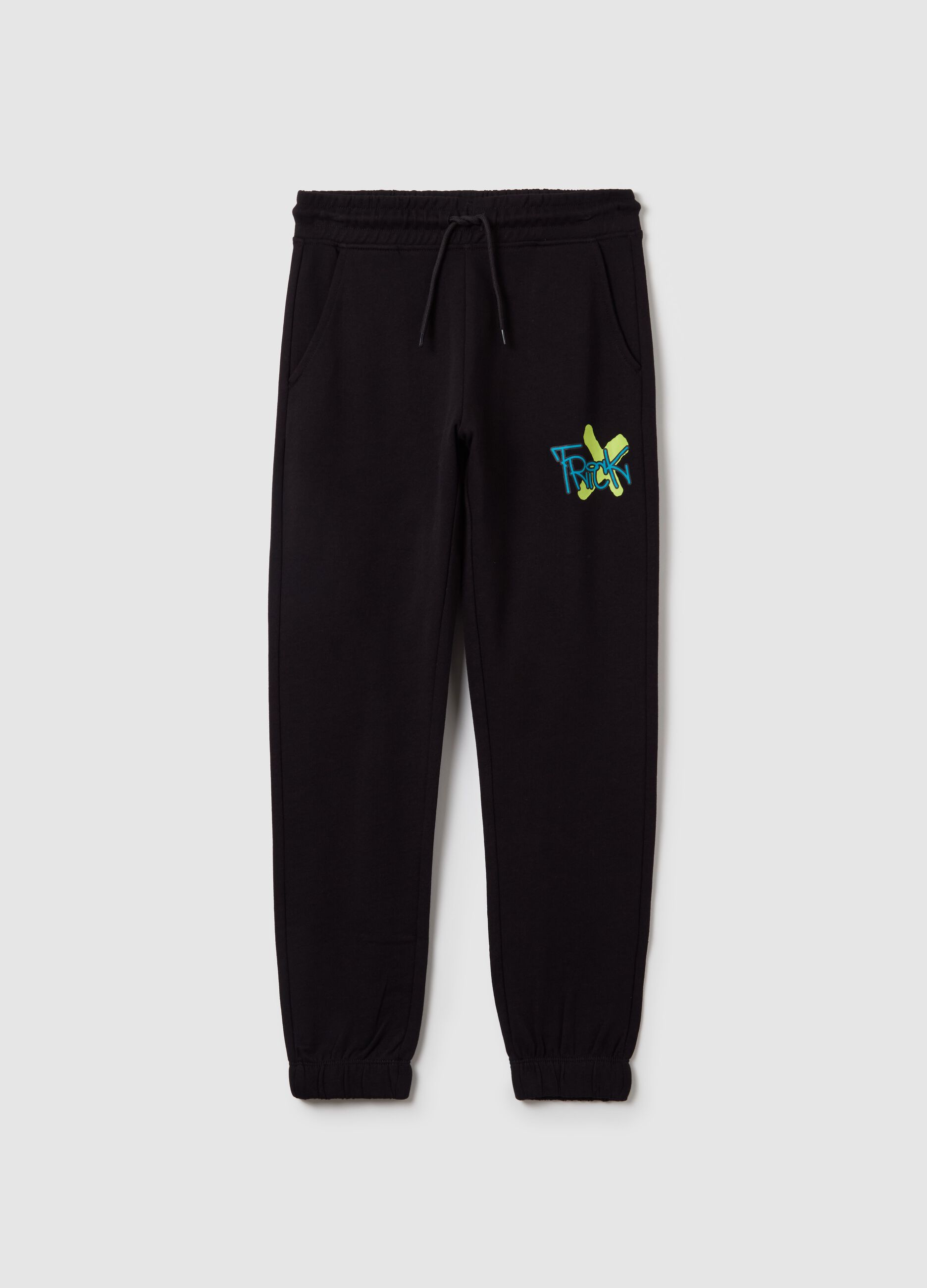 Cotton joggers with drawstring and print