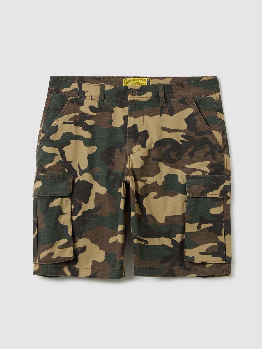 Men's multicolour regular fit cotton cargo shorts_0