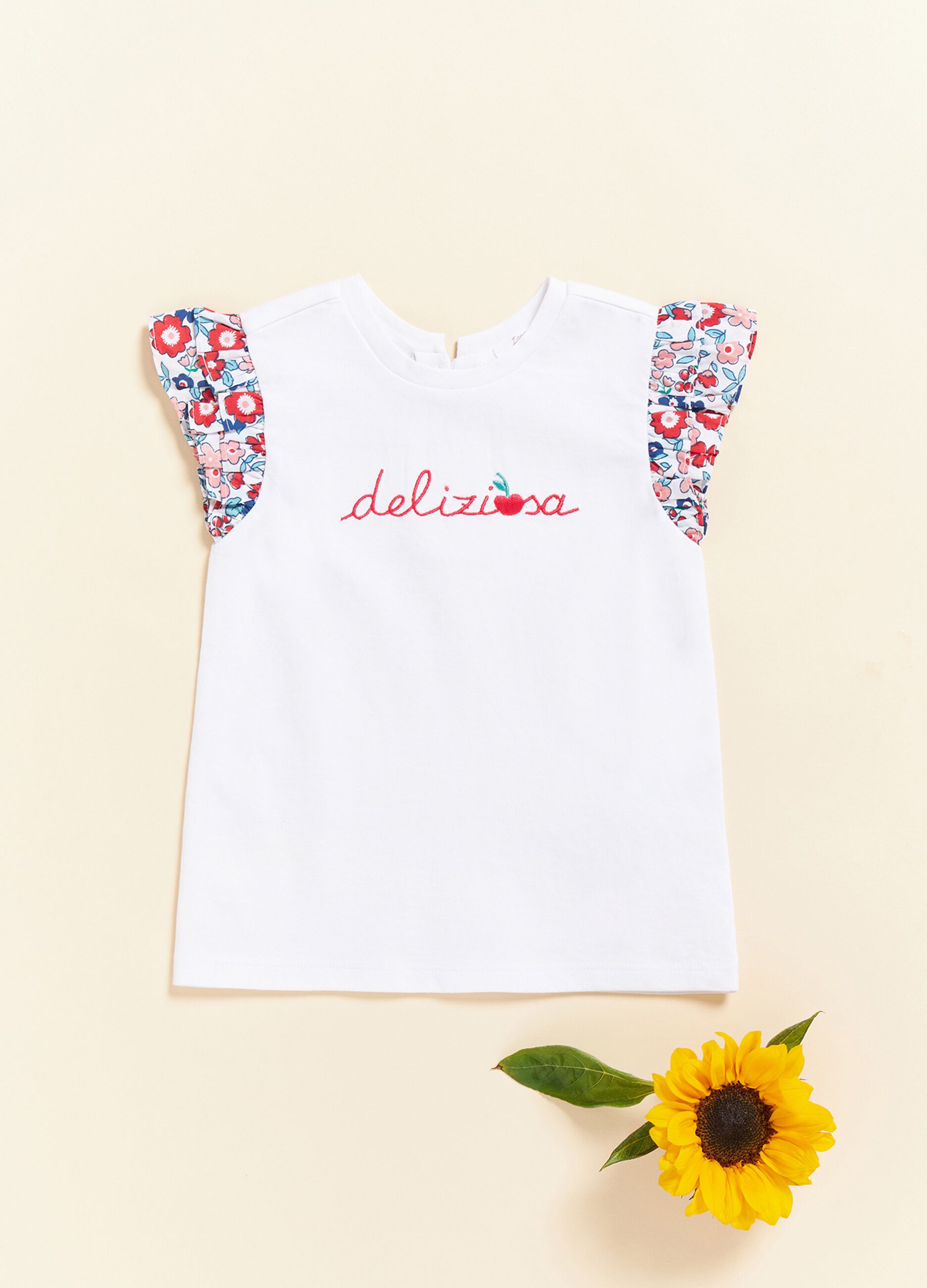 Stretch cotton T-shirt with IANA print