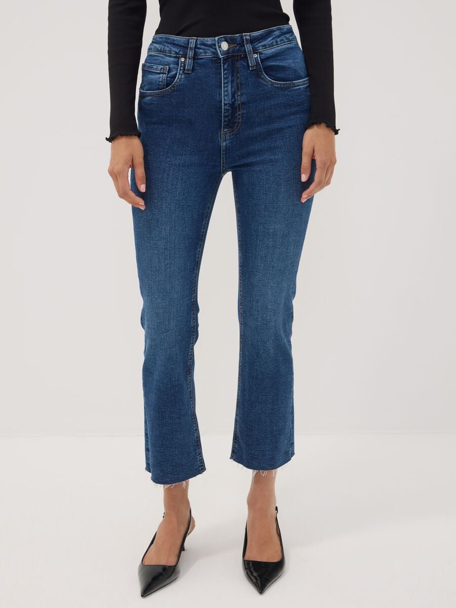 Jeans denim blu in cotone elasticizzato flare fit_1