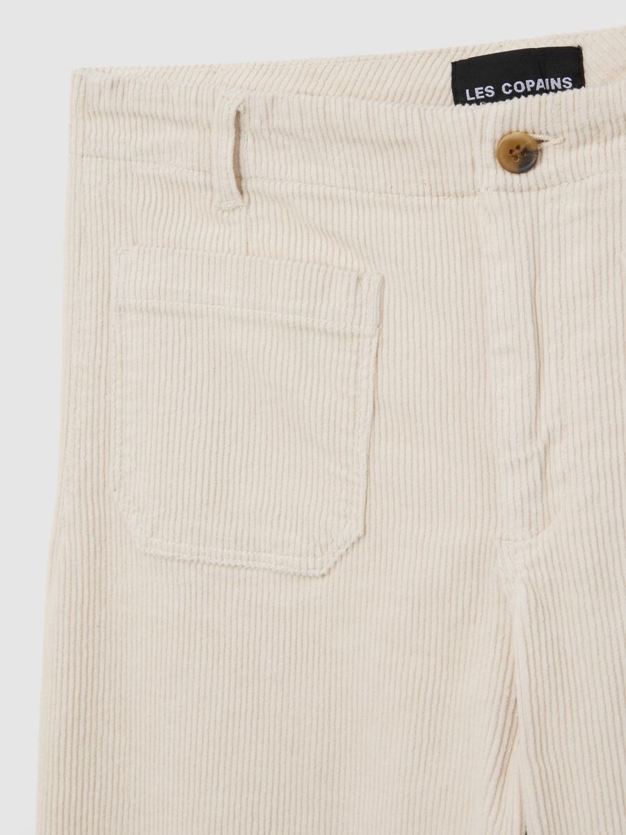 Beige stretch cotton straight fit trousers_5
