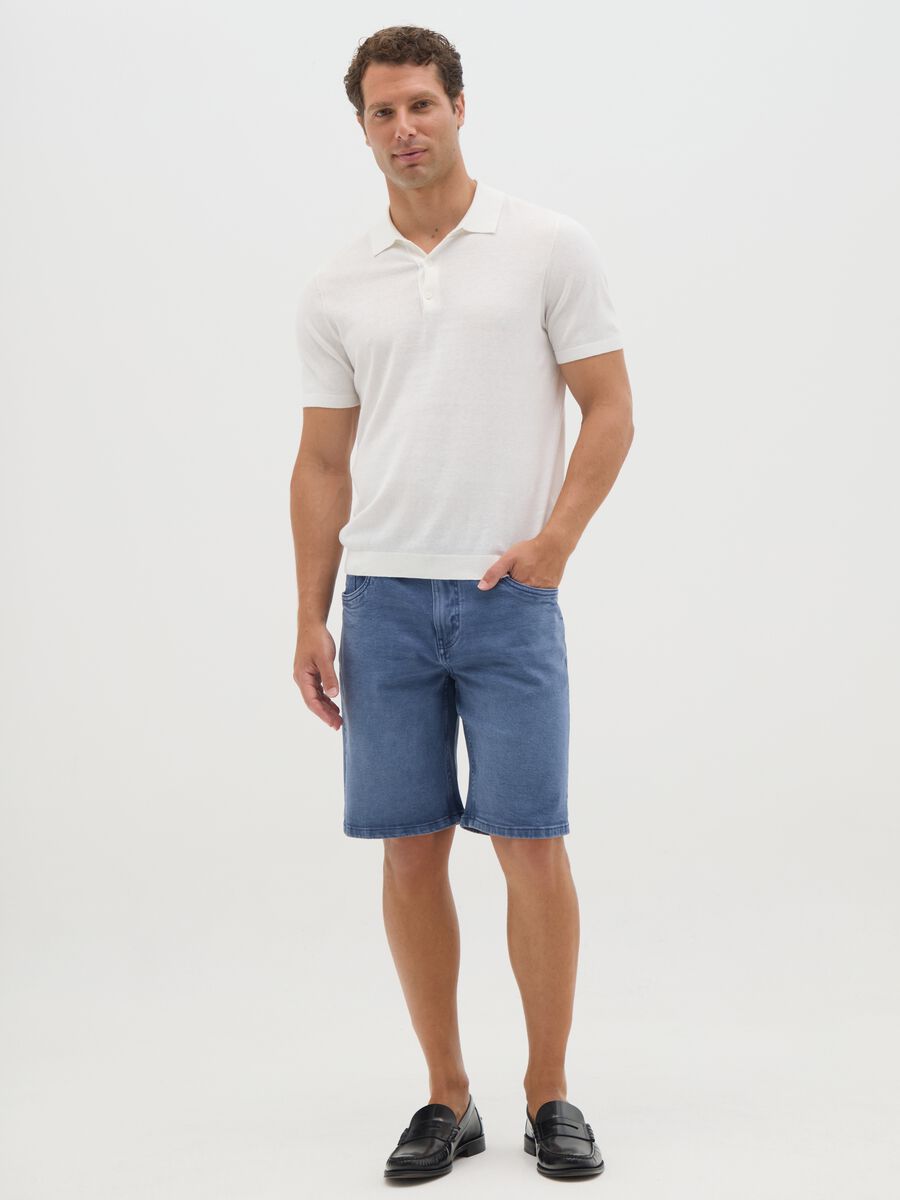 Men's Stretch Denim Beige Bermuda Shorts_0