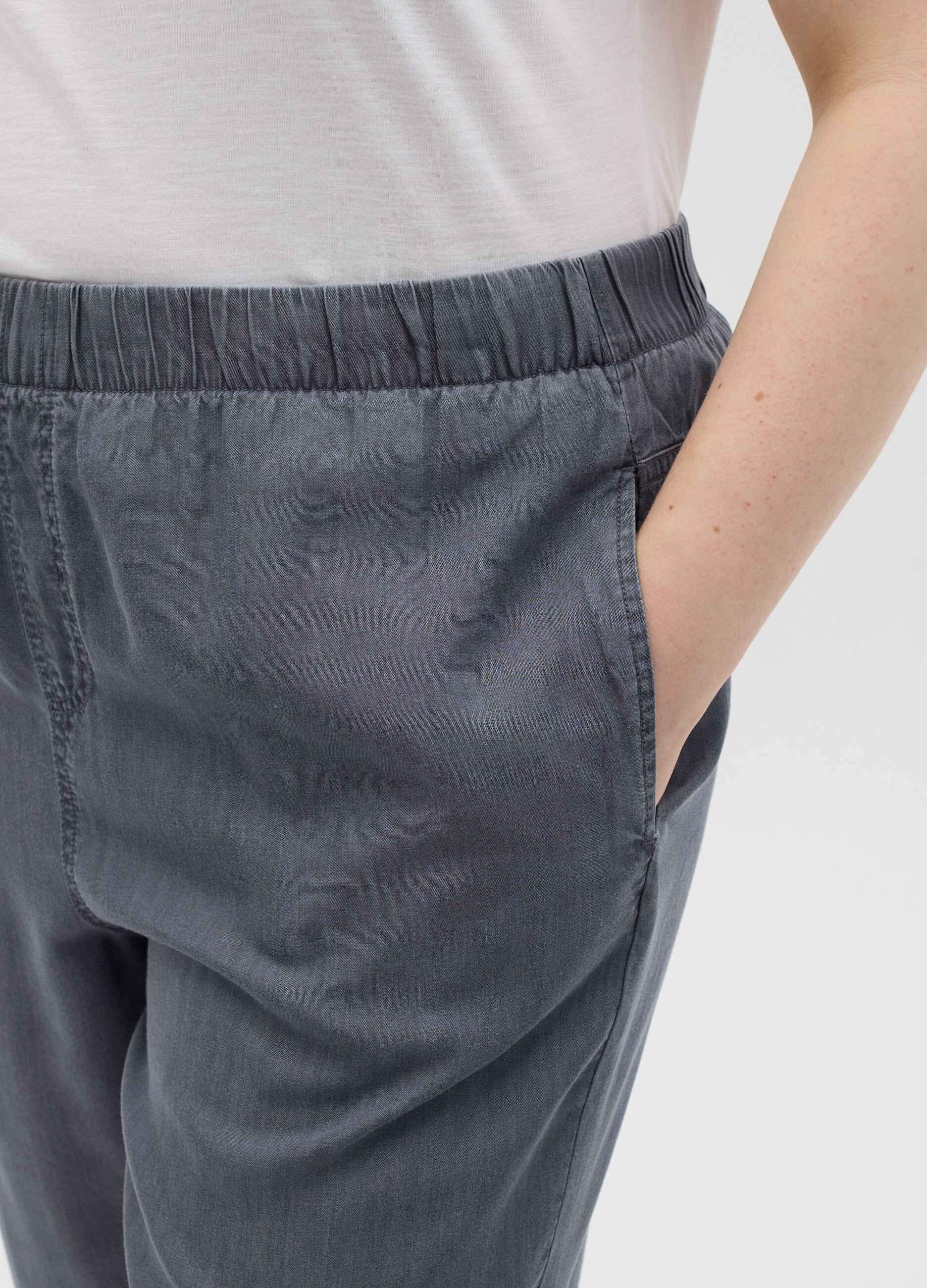 Curvy grey jogger trousers with denim effect