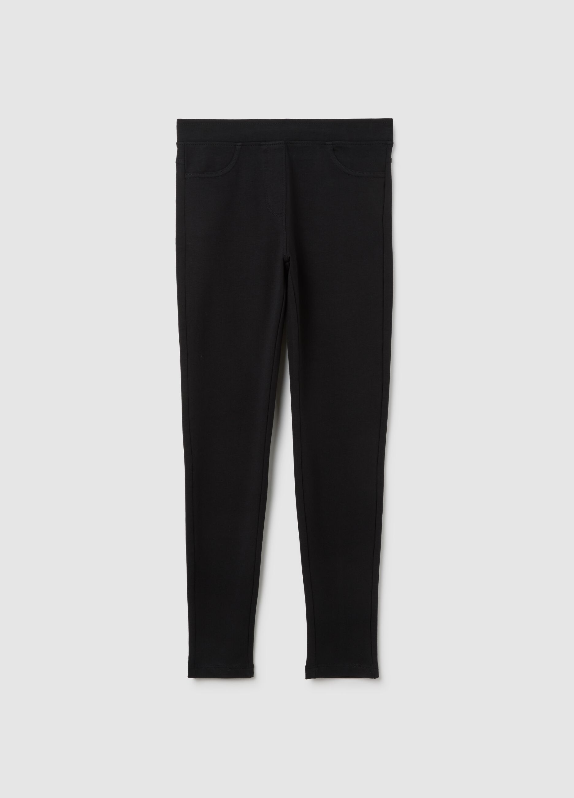 Girls' Black Stretch Cotton Treggings